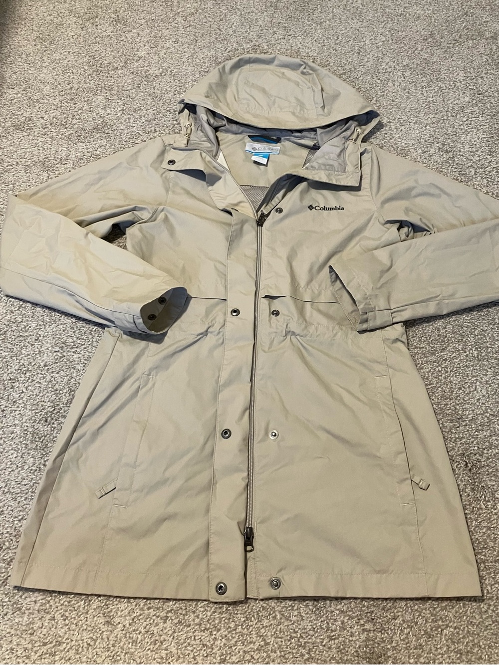 Columbia Beige Hooded Rain Trench Coat